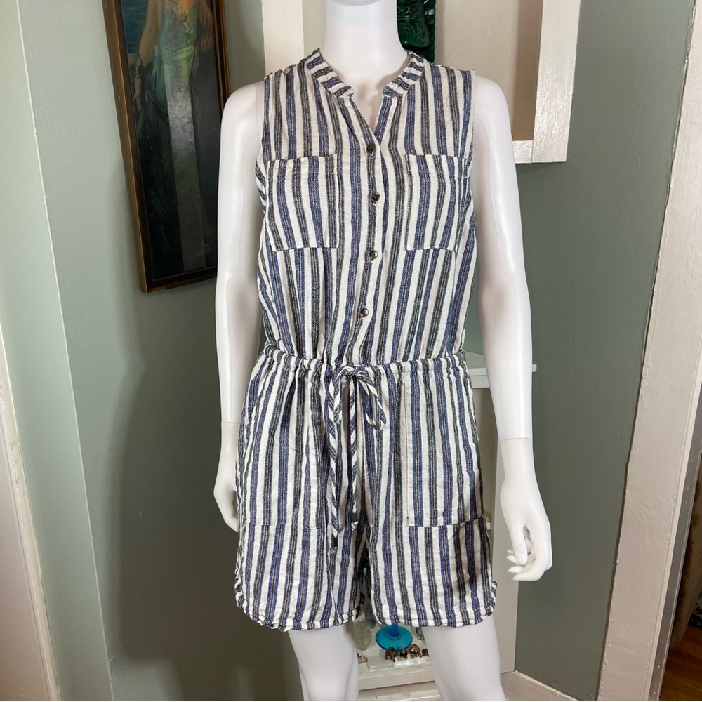 Kelly Renne Linen Blend Striped Sleeveless Romper Playsuit Shorts Large L
